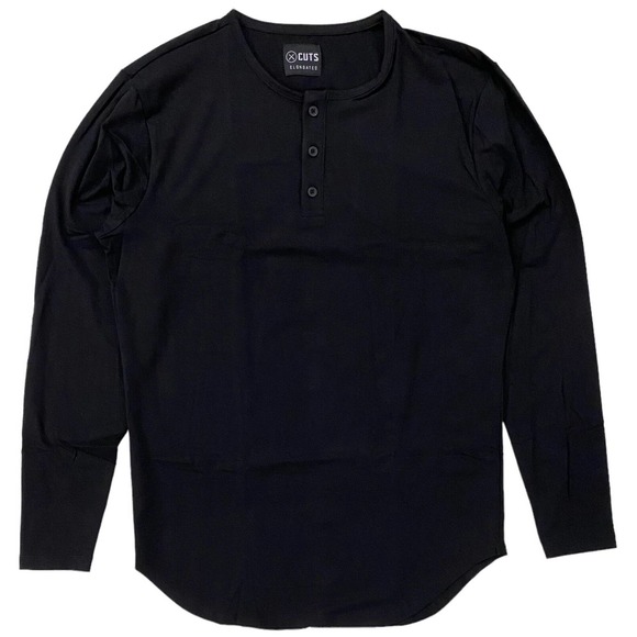 Cuts Clothing Men's Elongated Henley Long Sleeve Signature Fit PYCA Tee T-Shirt - Picture 6 of 7